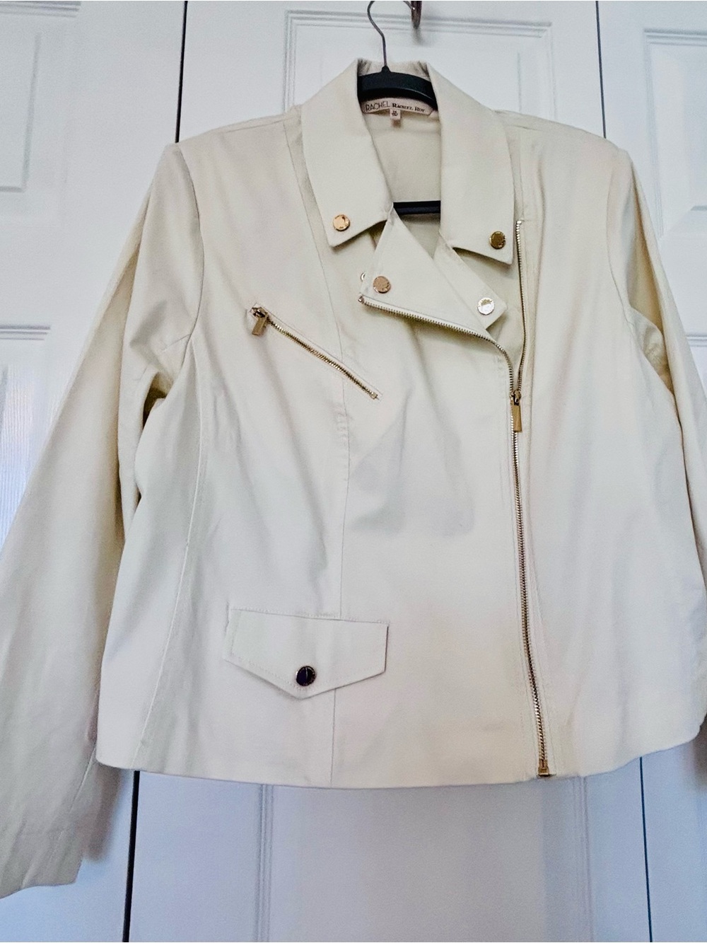 RACHEL Rachel Roy Cream Asymmetrical Zip Leather Jacket